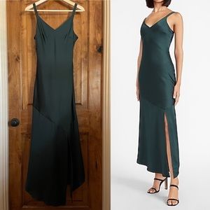 EXPRESS Satin V-Neck Midi Slip Dress